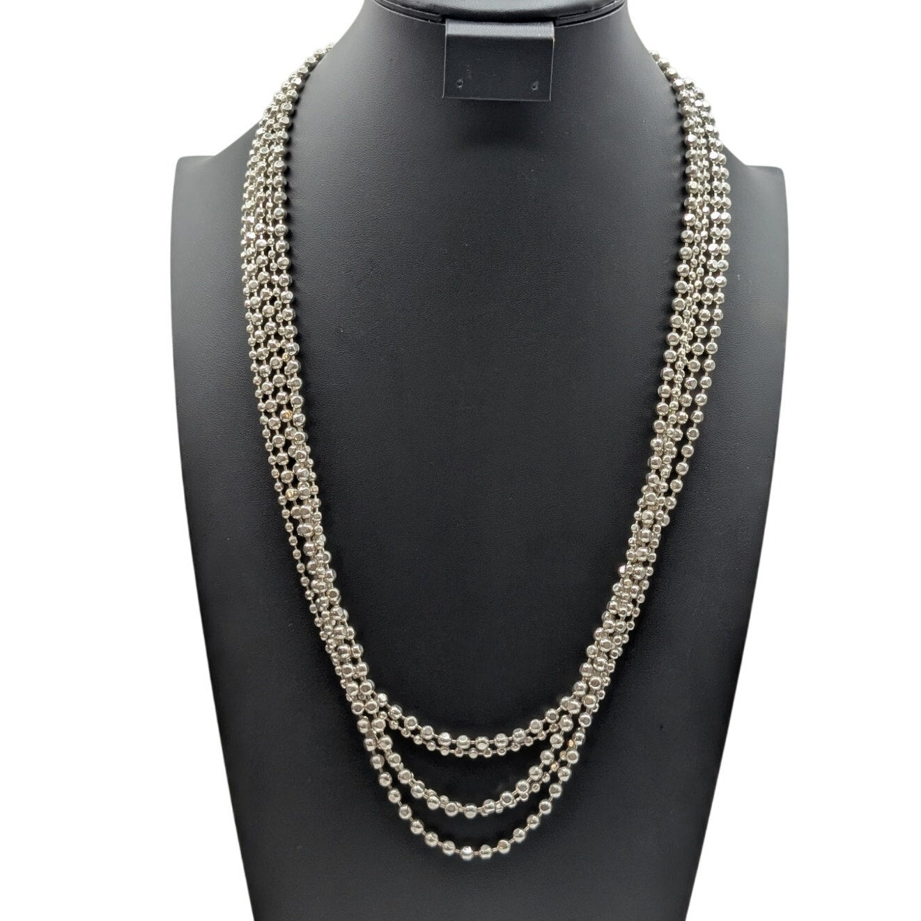 Five Strand Squared Off Bead Ball Chain Silver Tone Necklace