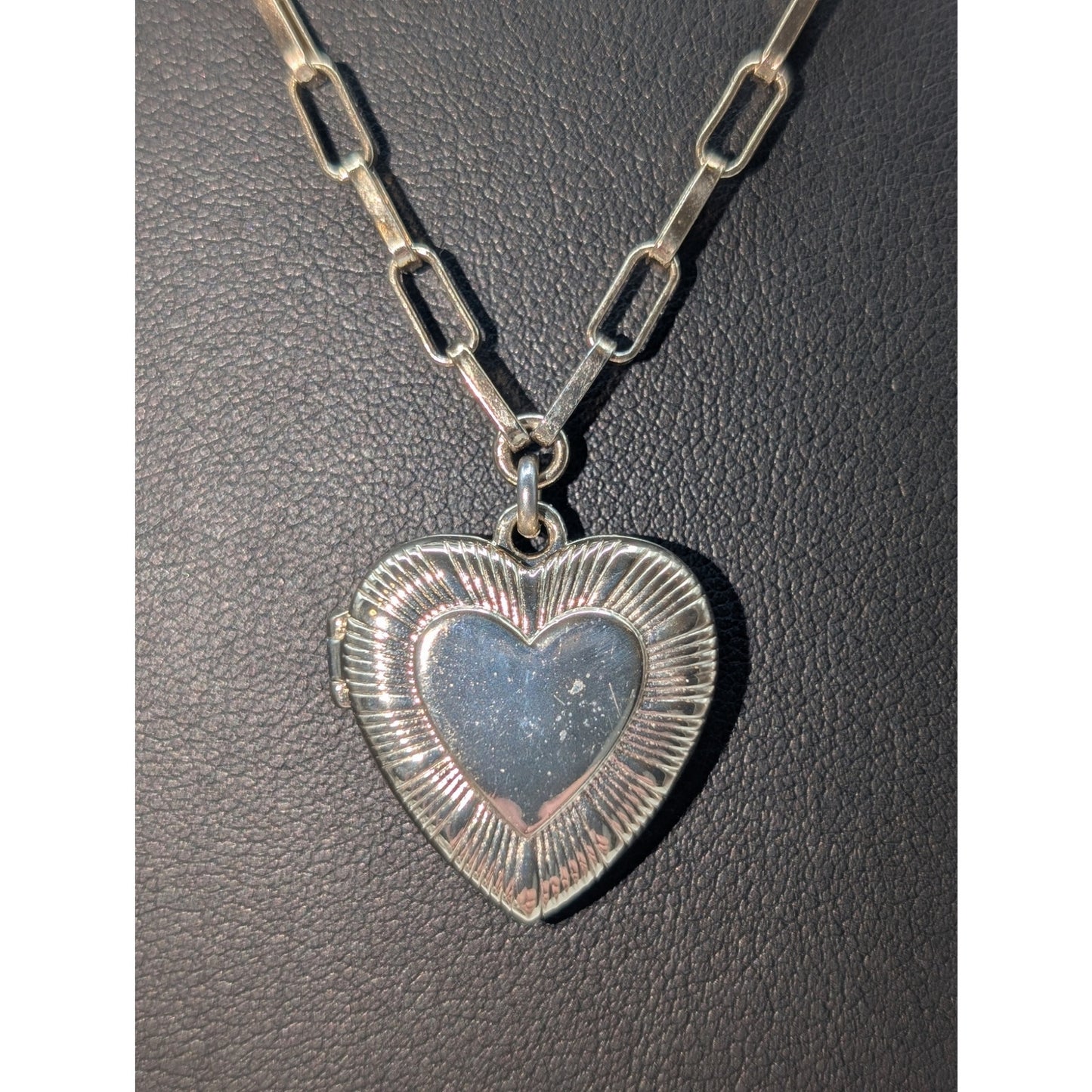 J. Crew Lightly Gold Washed Paper Clip Chain Etched Locket 18" Necklace