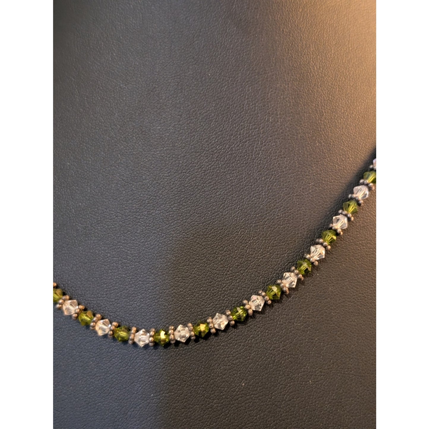 Vintage Green & Clear Bi-Cone Crystal Beaded 18.5"-20.5" Necklace