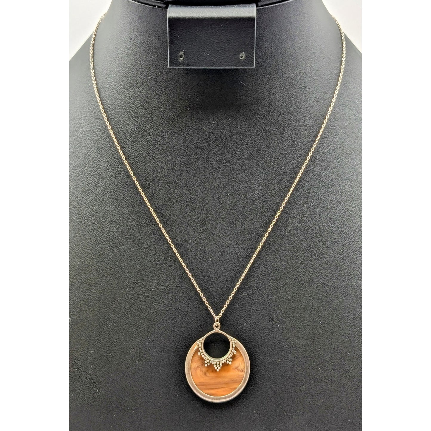 925 Sterling Silver Wood Grain Bali Disk Pendant 18" Necklace