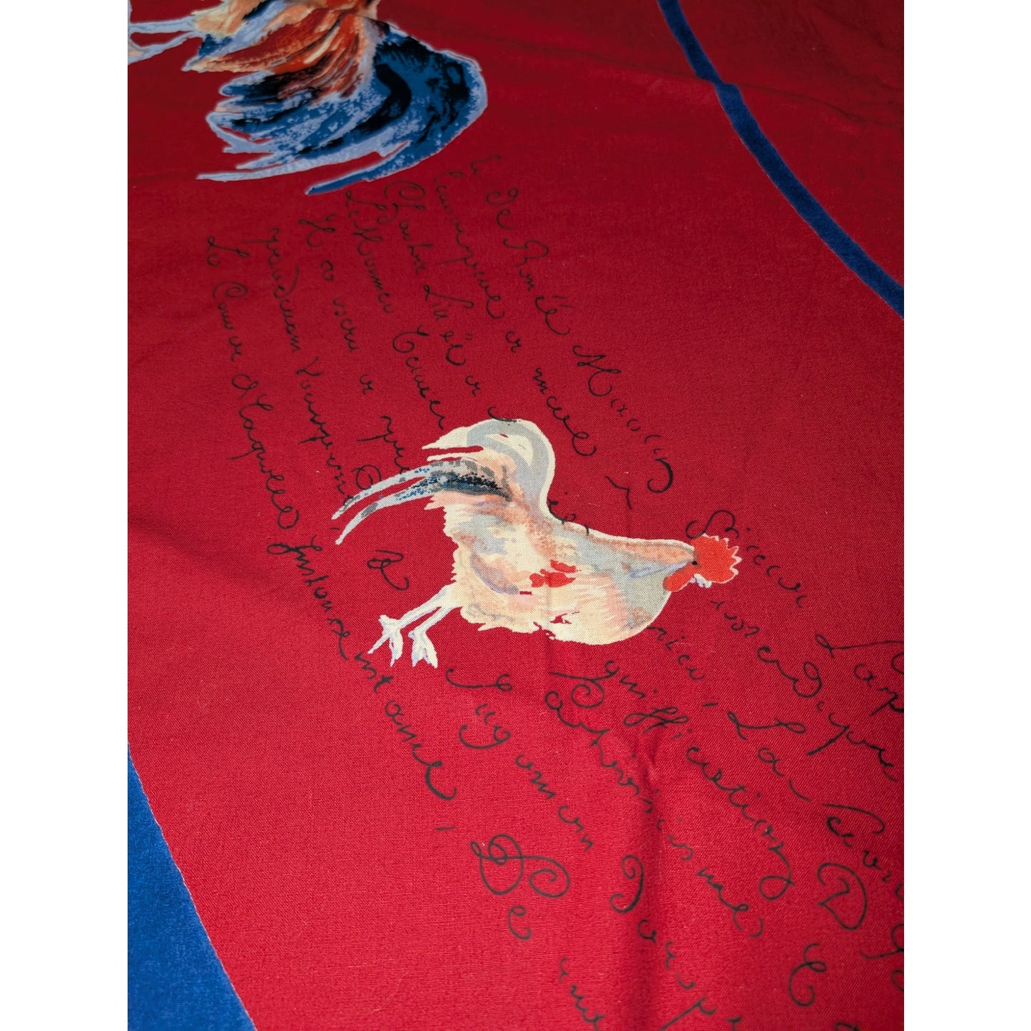Williams Sonoma Red French Script Rooster 100% Cotton 70" Round Table Cloth
