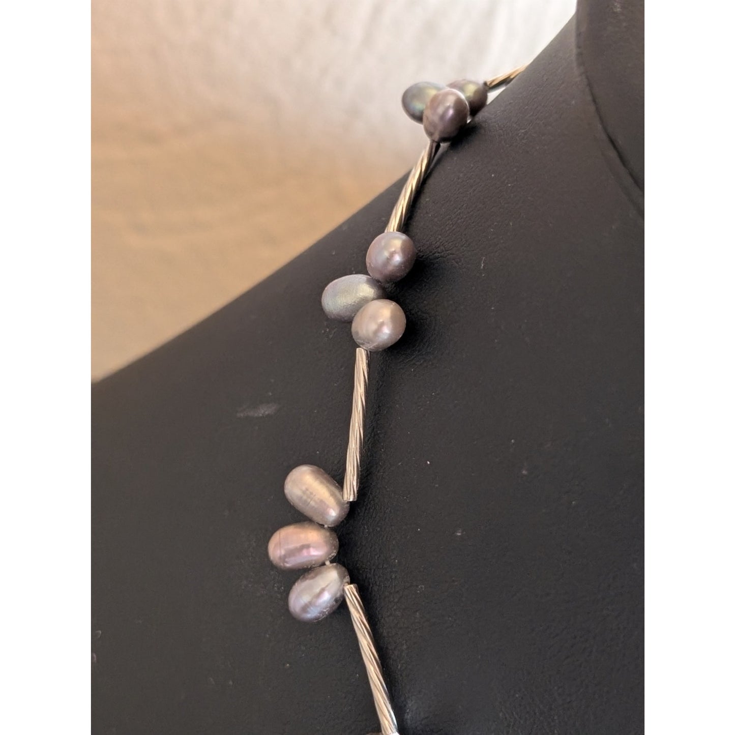 925 Sterling Silver Gray Freshwater Pearl Twisted Tube Toggle Clasp 18" Necklace