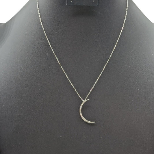 CZ Crescent Moon Pendant SB Hangtag Silver Tone Pendant 17"-18.5" Necklace