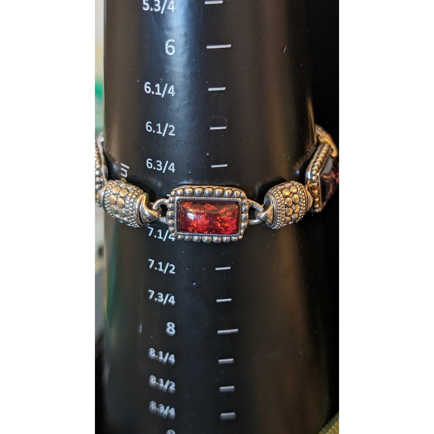 Antiqued Silver Tone Faux Multi-Color Opal Station Bracelet W/ Magnetic Clasp