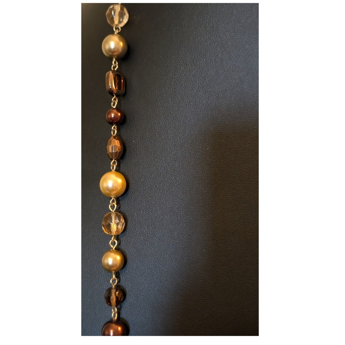 VTG Amber Champagne Cognac Bronze Peach Color Glass Crystal Faux Pearl Necklace