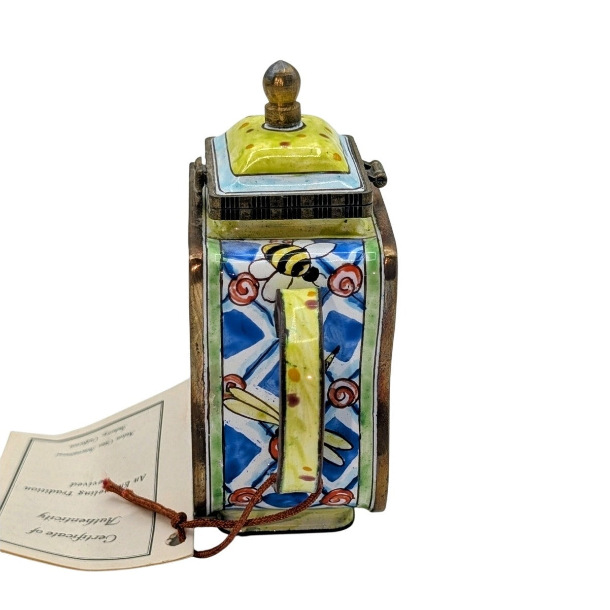 Kelvin Chen VTG Bees & Dragonflies Hand Painted Enamel Brass Collectible Teapot