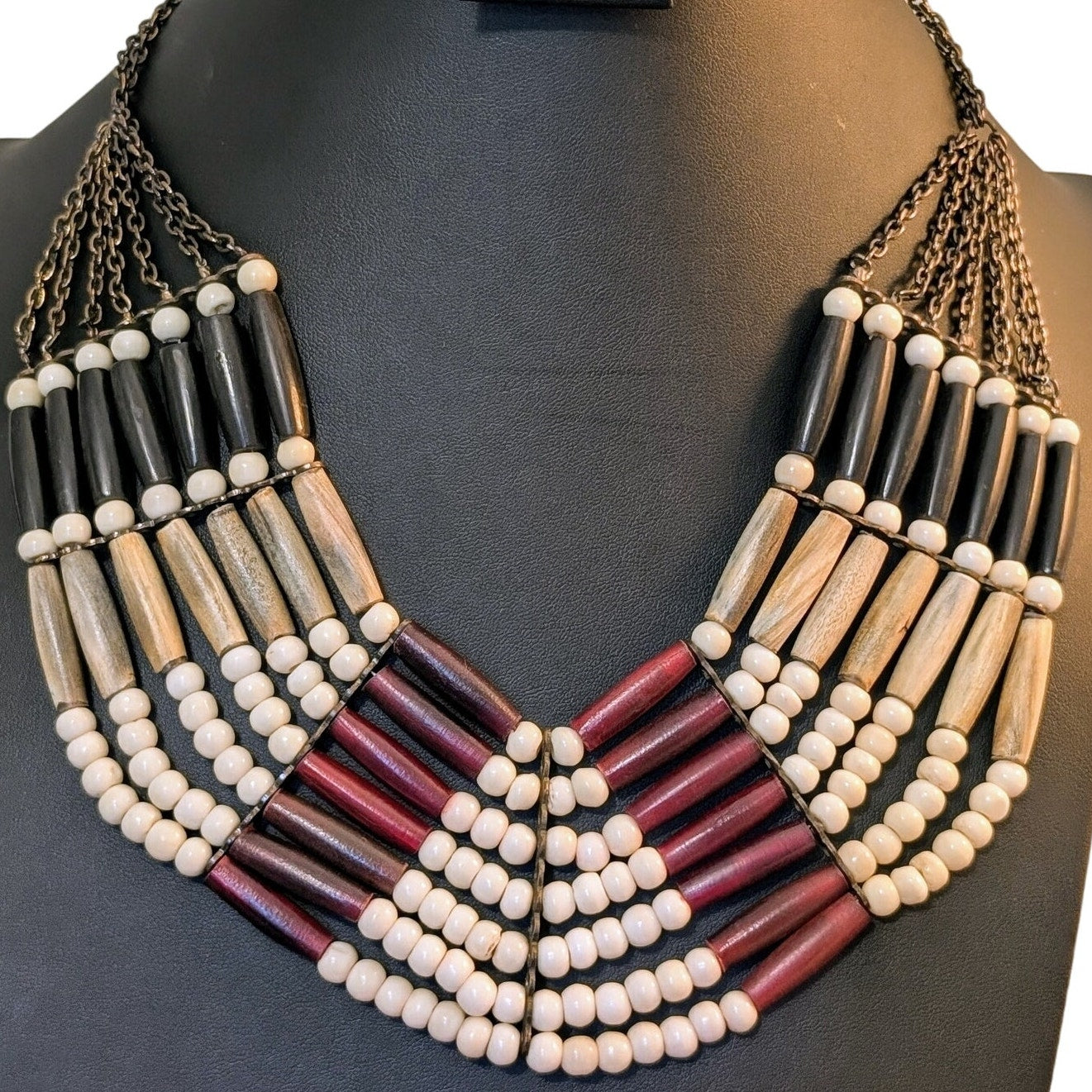 Serrahna Wood & Resin Ethnic Tribal Multi-Strand Beaded Collar Bib Necklace