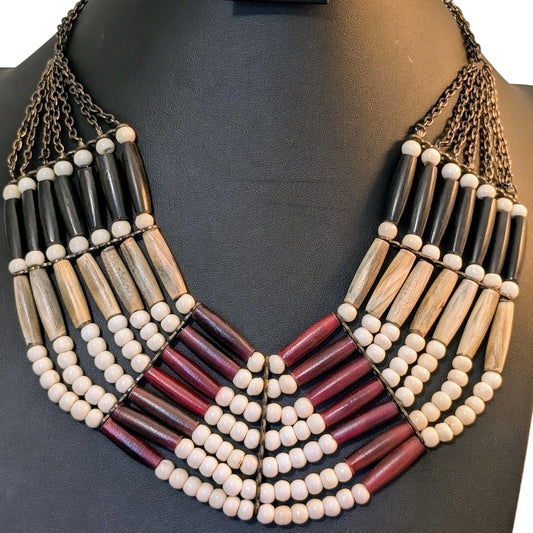 Serrahna Wood & Resin Ethnic Tribal Multi-Strand Beaded Collar Bib Necklace