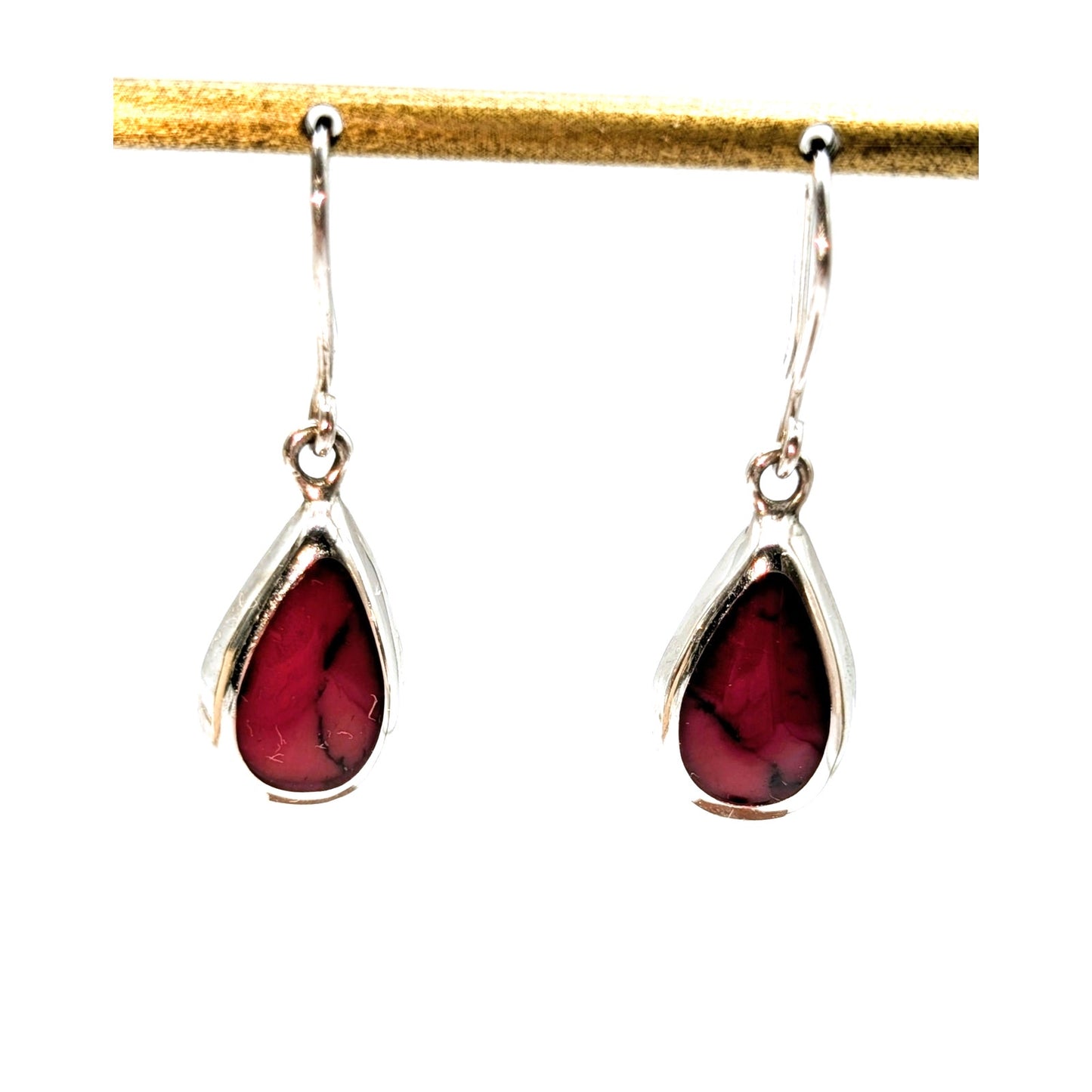 Vintage ATI 925 Mexico Sterling Silver Red Stone Teardrop Dangle Earrings