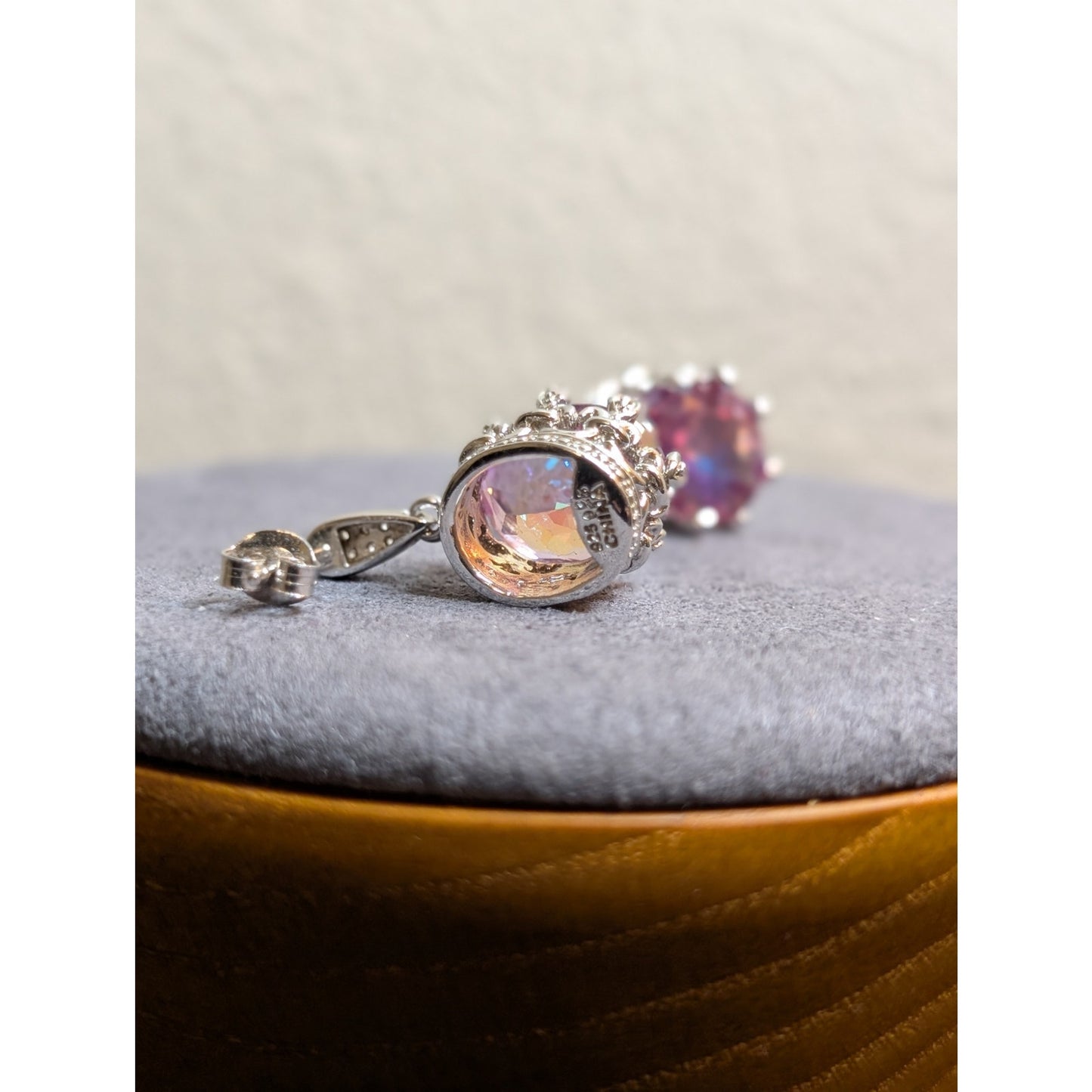 23mm Mystic Topaz Diamond Sterling Silver Crown Set Dangle Earrings 7.14g
