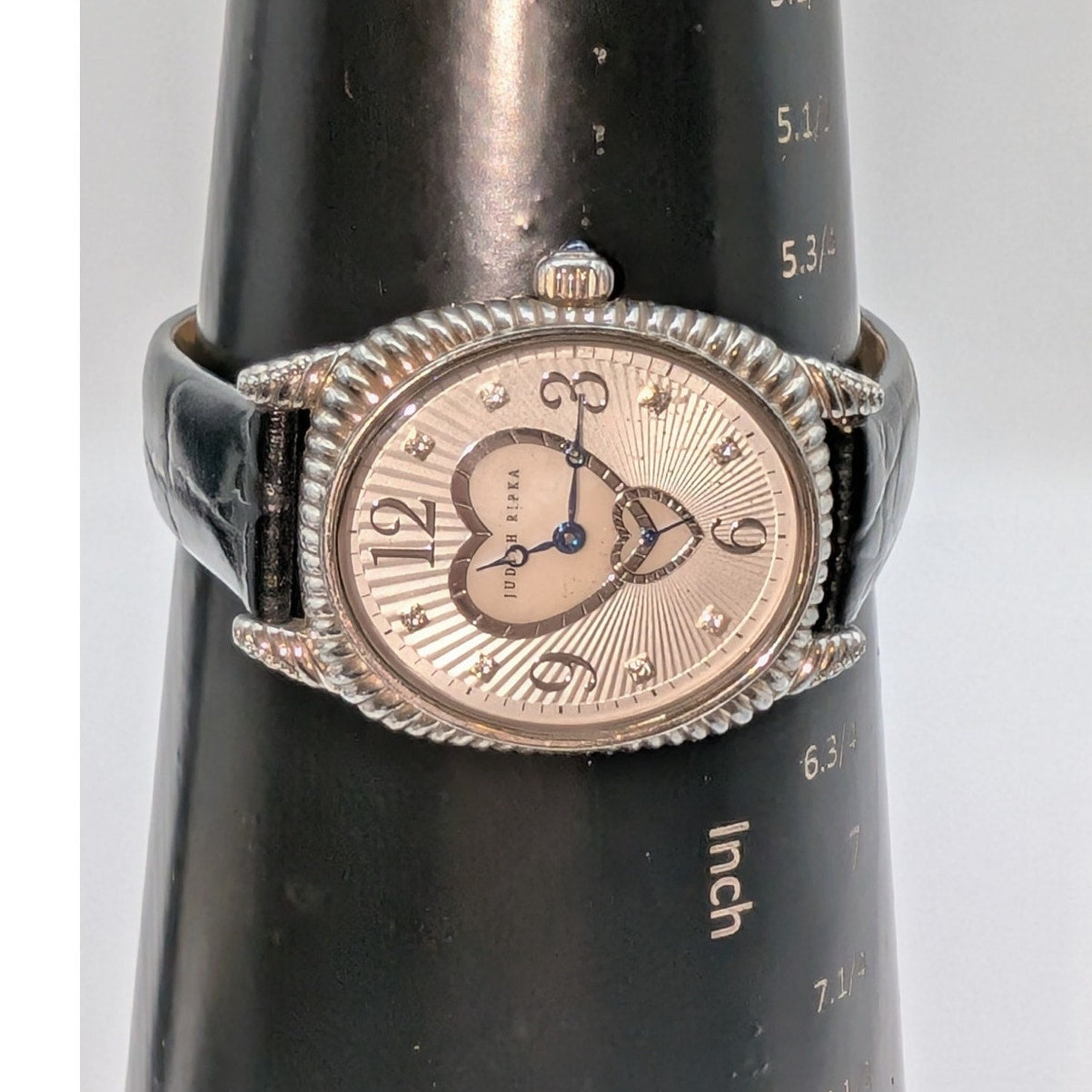 Judith Ripka MOP Sterling Silver Case Genuine Leather Band Double Heart Watch