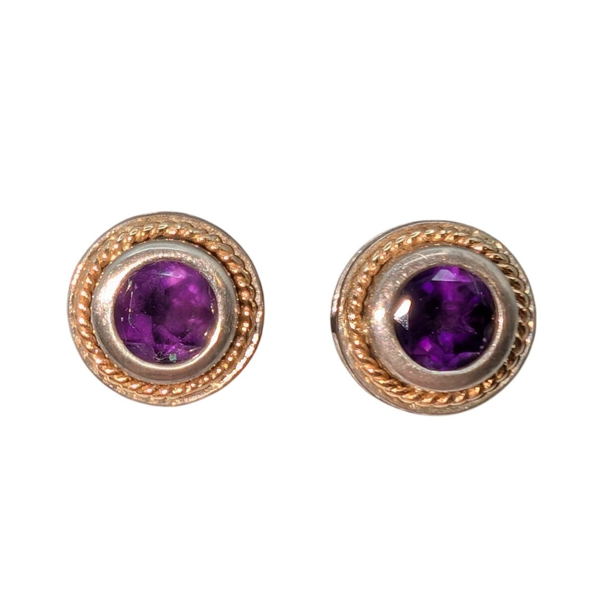 Vintage 925 Sterling 14K Gold Accent Amethyst Art Deco Stud Earrings