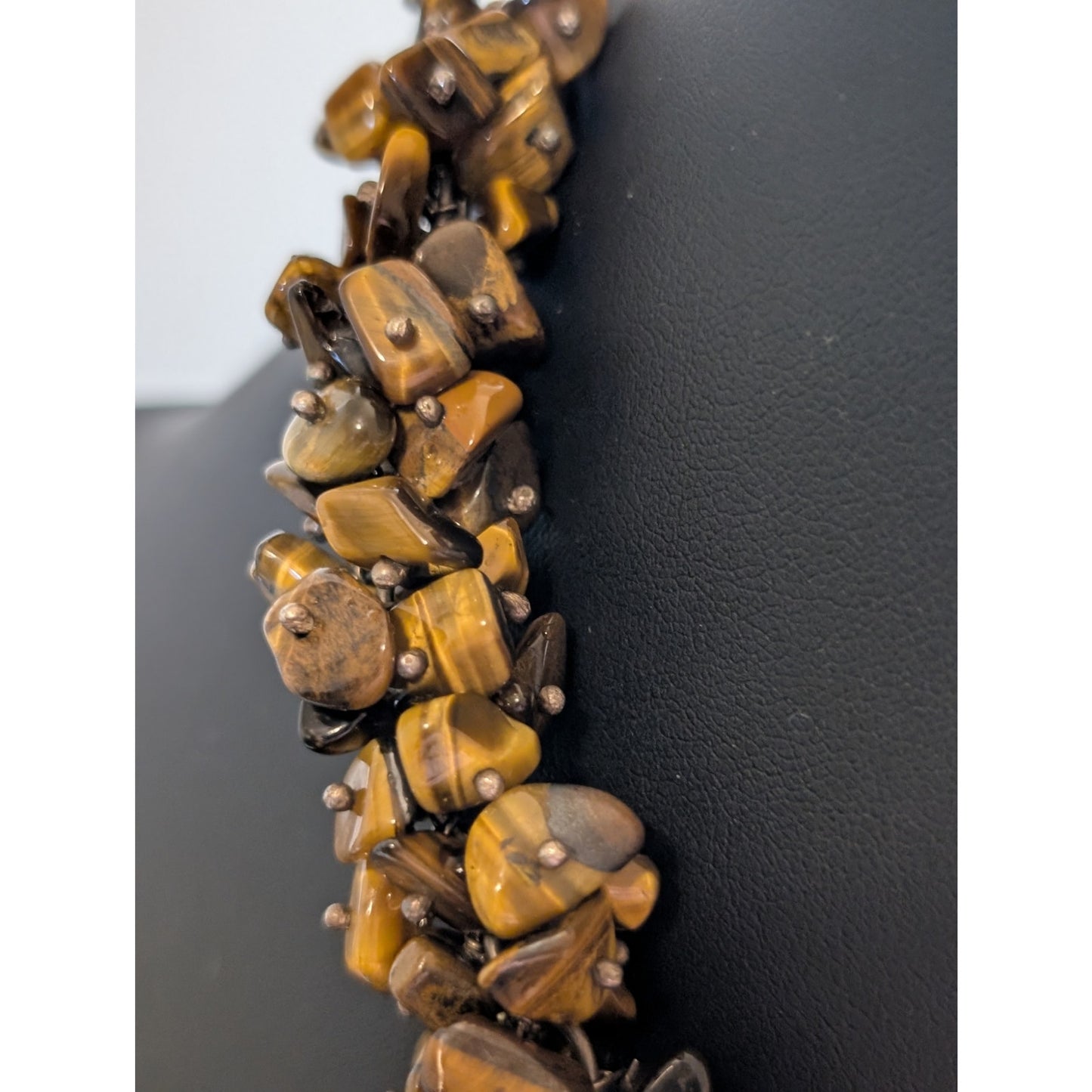 Tiger's Eye Chip Cluster 925 Sterling Silver Toggle Clasp Necklace