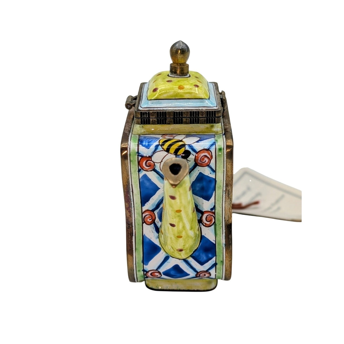 Kelvin Chen VTG Bees & Dragonflies Hand Painted Enamel Brass Collectible Teapot