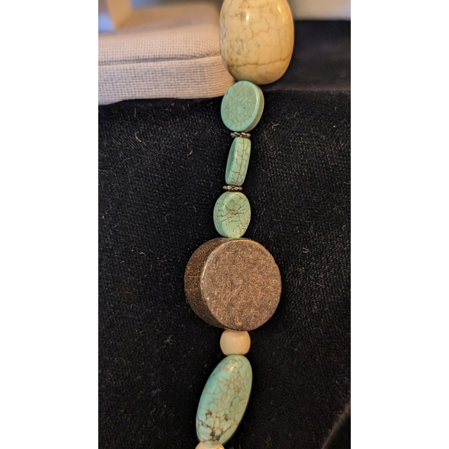 Round Wood Round Blue & Cream Howlite 36" Beaded Toggle Clasp Necklace