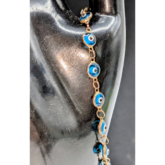 Vintage Bezel Set Blue Glass Eye 925 Sterling Silver Bracelet