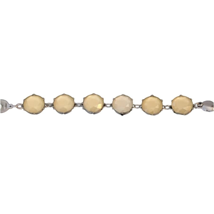 Large Faceted Milky Pale Yellow Faceted Acryclic Bead Bracelet W/ Magnetic Clasp