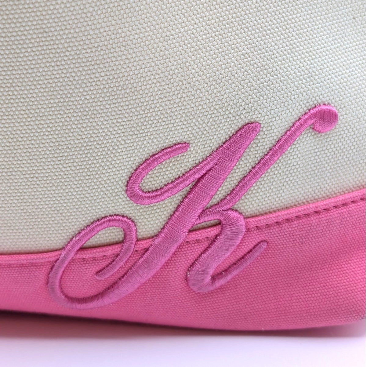 Preston & York Preppy Canvas Bamboo Handle Cream Pink Monogram K Small Tote Bag