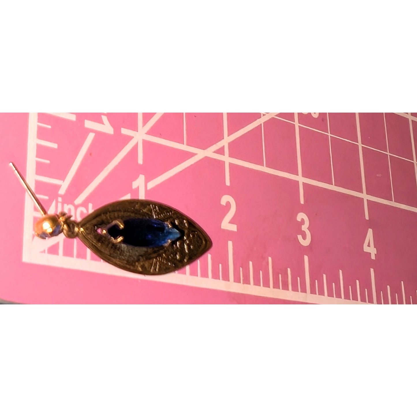 VTG Signed SADIE GREEN Bronze Marquis Blue Renaissance Revival Dangle Earrings