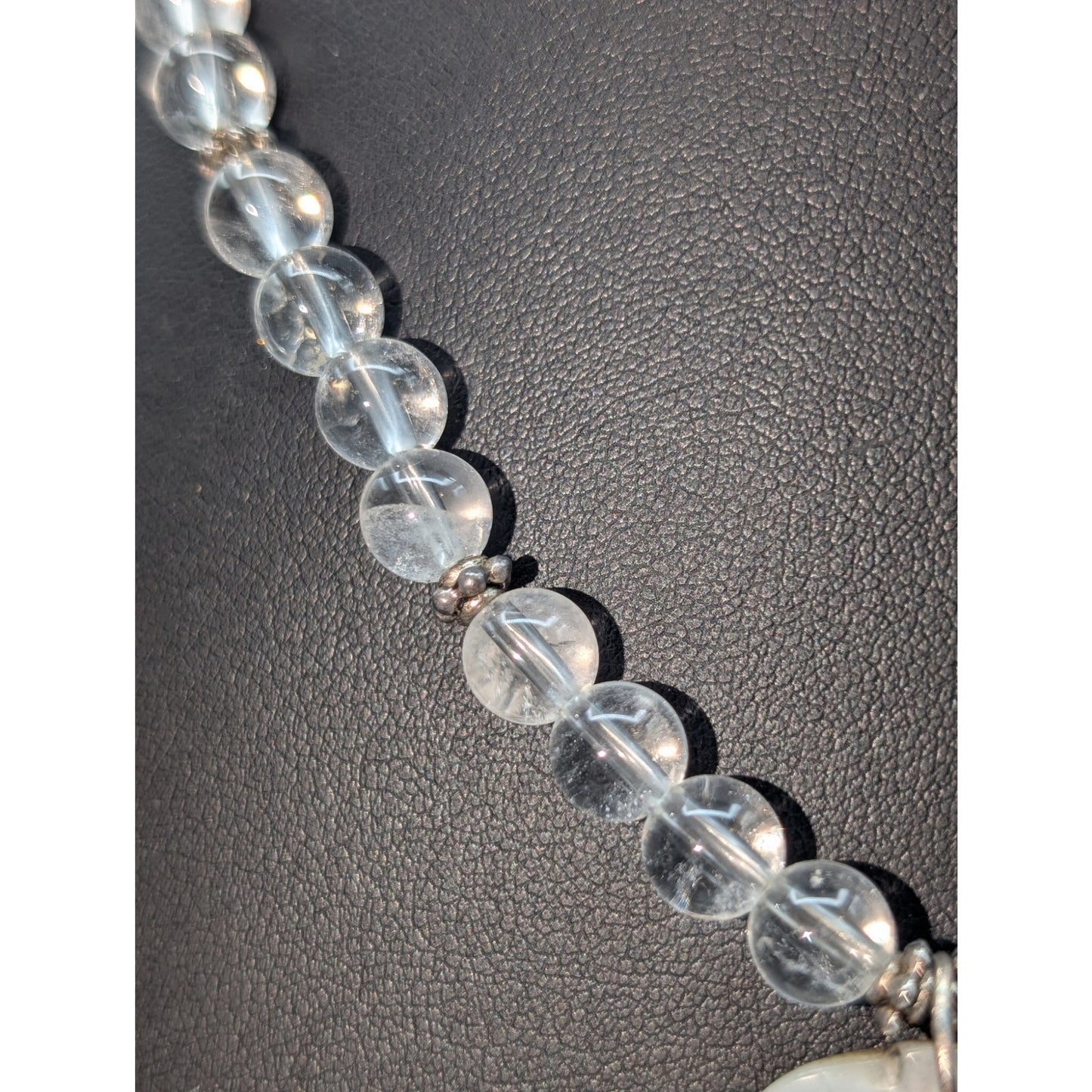 Vintage 925 Sterling Silver Quartz Bead Shell Flower Pendant 17.5" Necklace