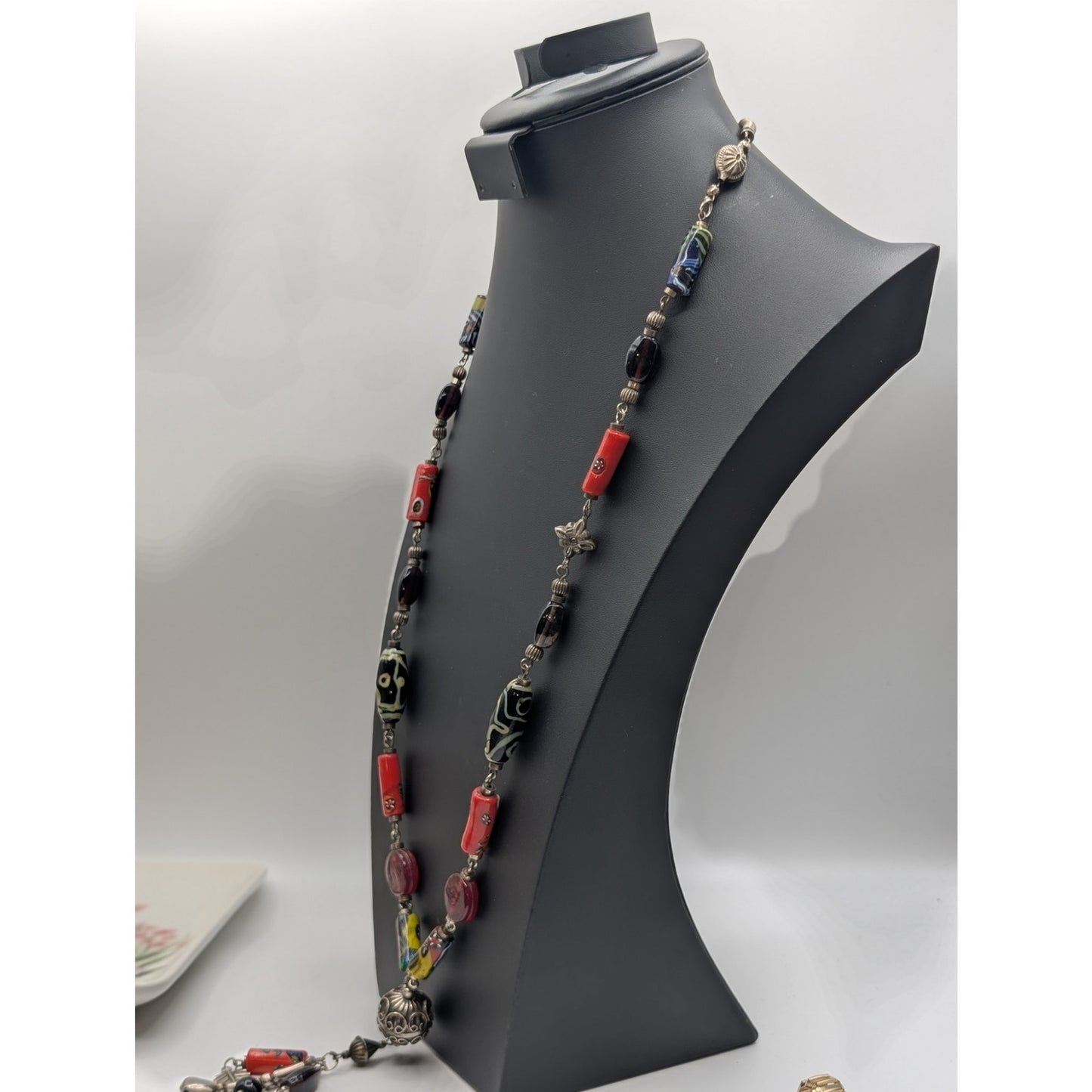 Antique/Vtg Murano Venetian Millefiori African Trade Beads Dangle 34" Necklace
