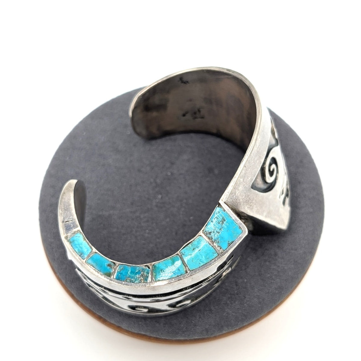 Estate Piece VTG American Navajo Top Bottom Side Inlay Turquoise Sterling Cuff