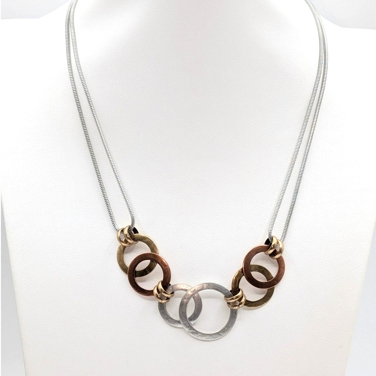Vintage Marjorie Baer Loopy Tri-Tone Metal Double Strand Chain 16"-19" Necklace