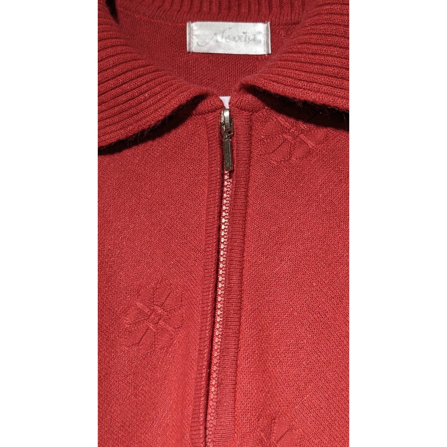 Alexia Brick Quarter Zip Ribbed Collar Fringe Knit Poncho One Size Fits Most