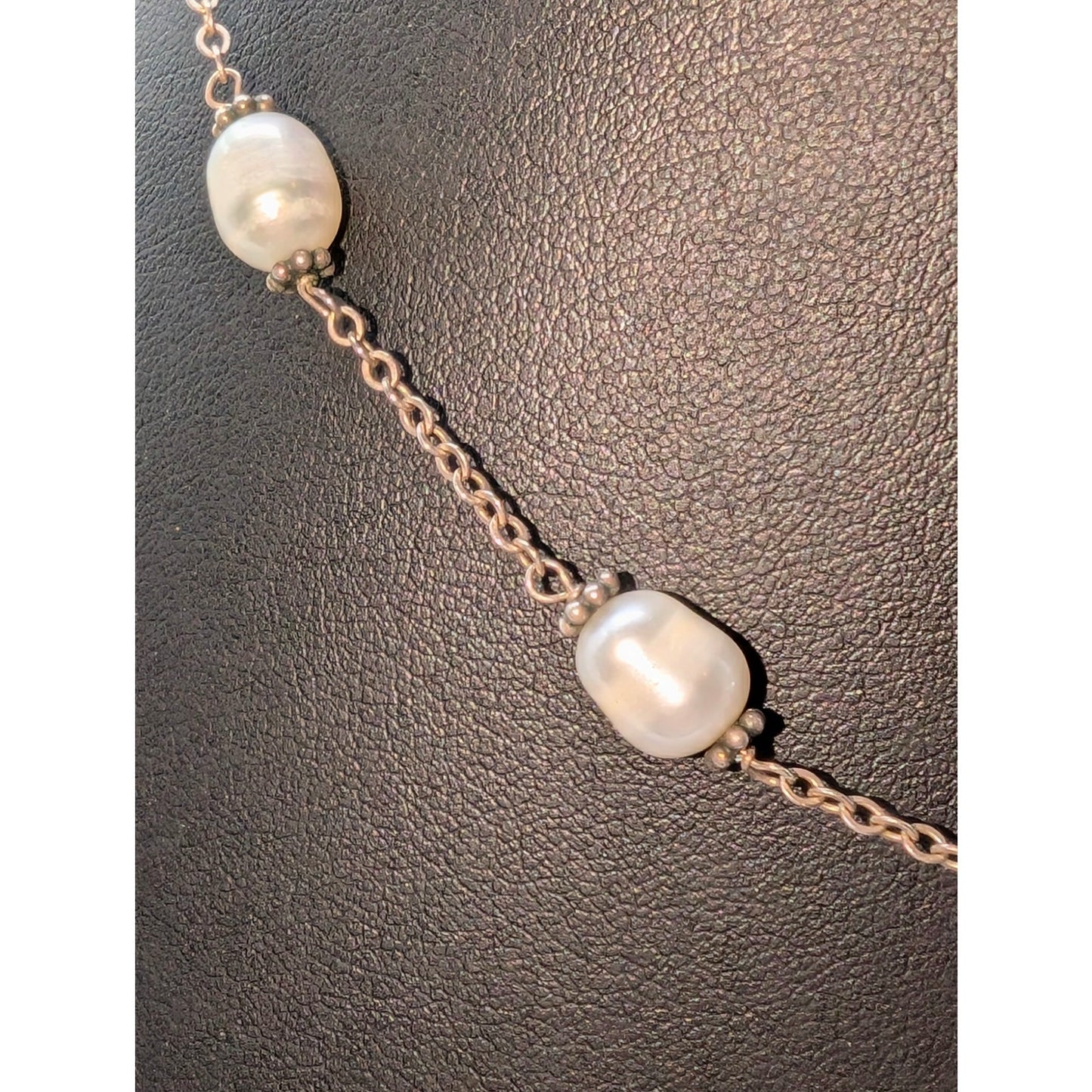 Vintage Genuine Freshwater Pearl Sterling Silver Chain Station 16" Necklace