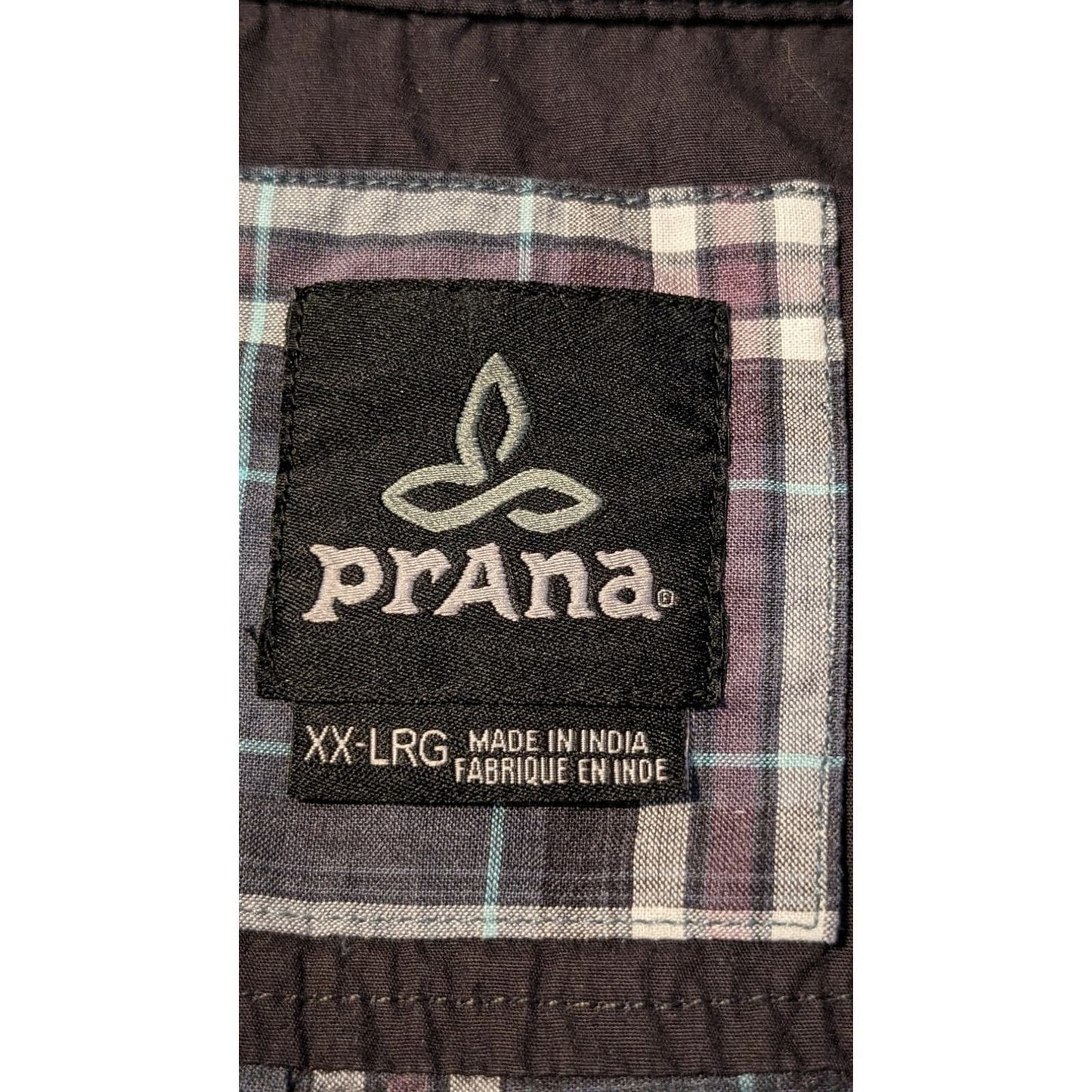 PrAna Gray Purple Plaid Button Up 100% Organic Cotton Men's Shirt Sz XXL