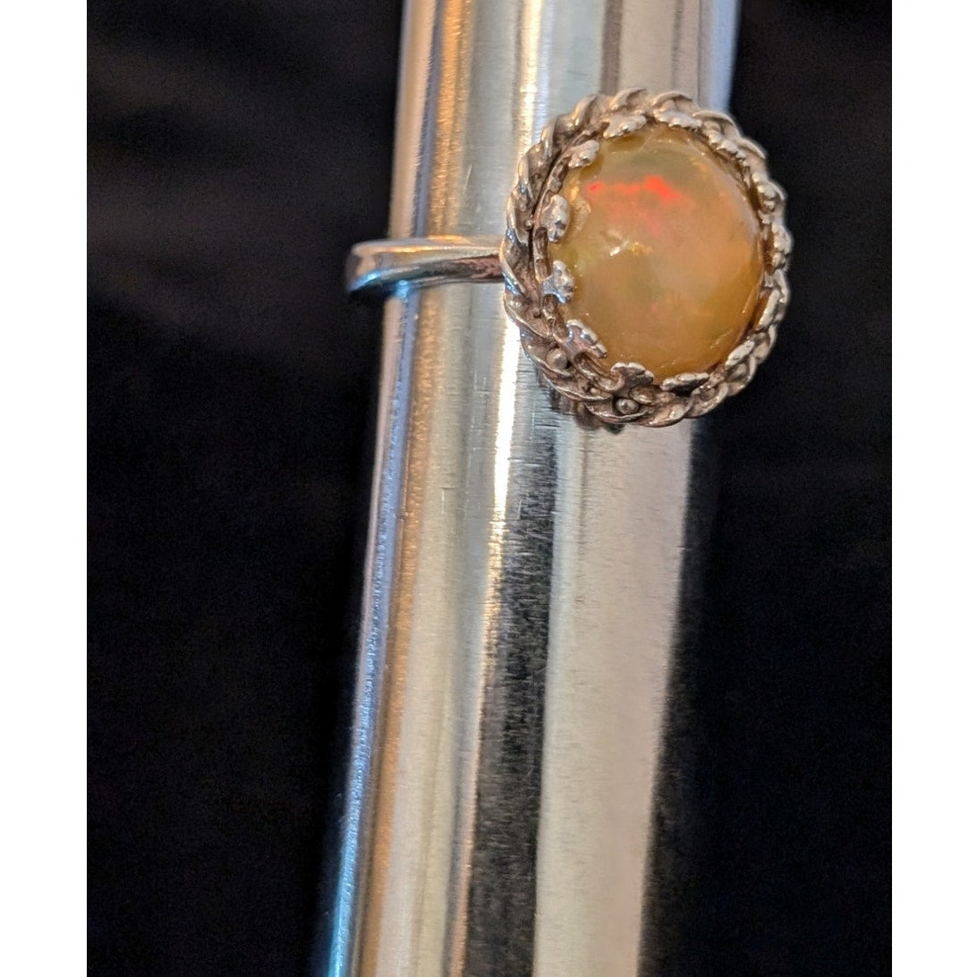 925 Sterling Silver Lab Created Orange Opal Ring Size 5.75
