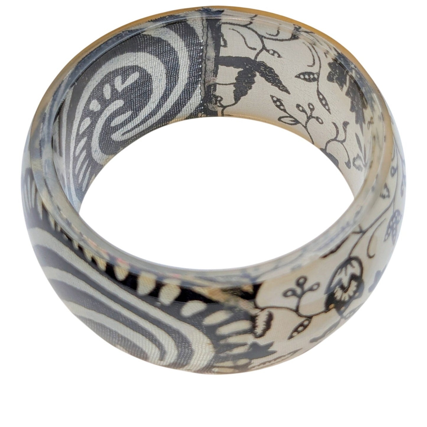 Lot of Two Vintage Black & Frosty White/Silver Bangle Lucite Bracelets