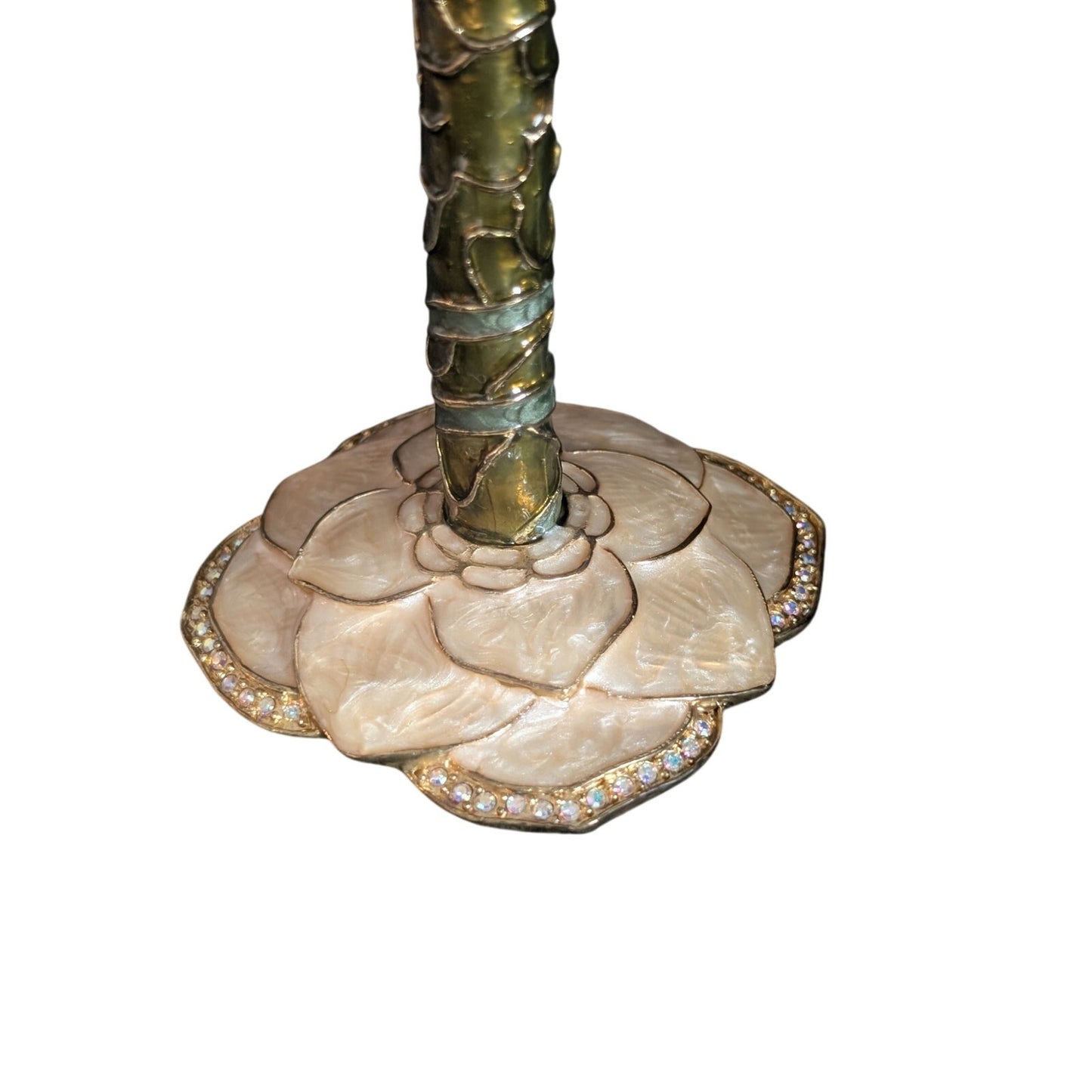 Vintage 2 Saints Tan Green Enamel Rhinestone Embellished Wine Goblet