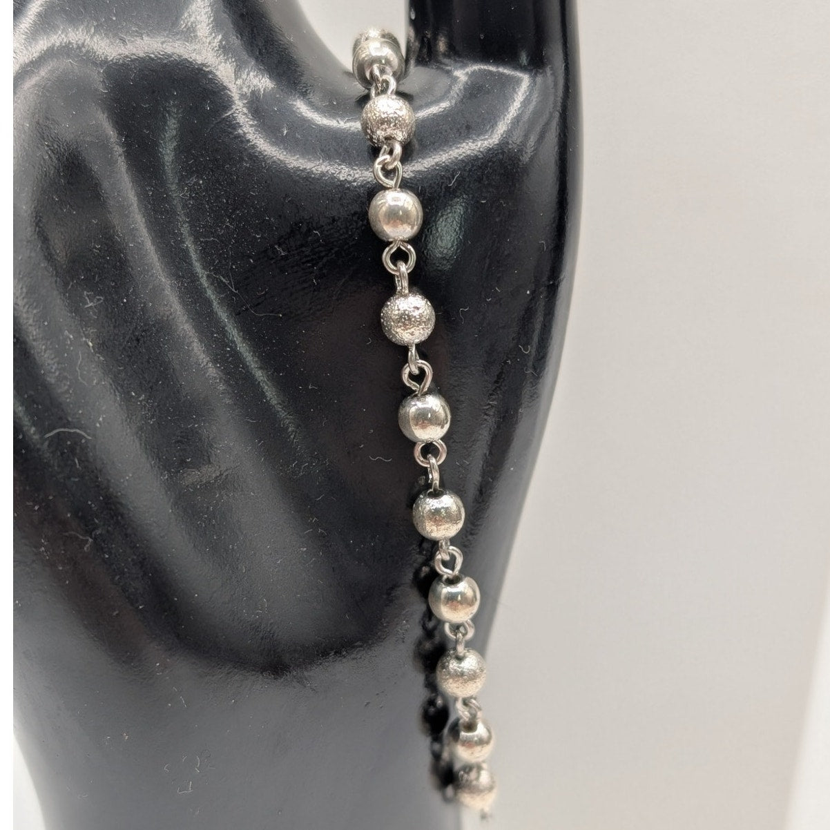 925 Sterling Silver Textured and Polished Bead Chain Bracelet