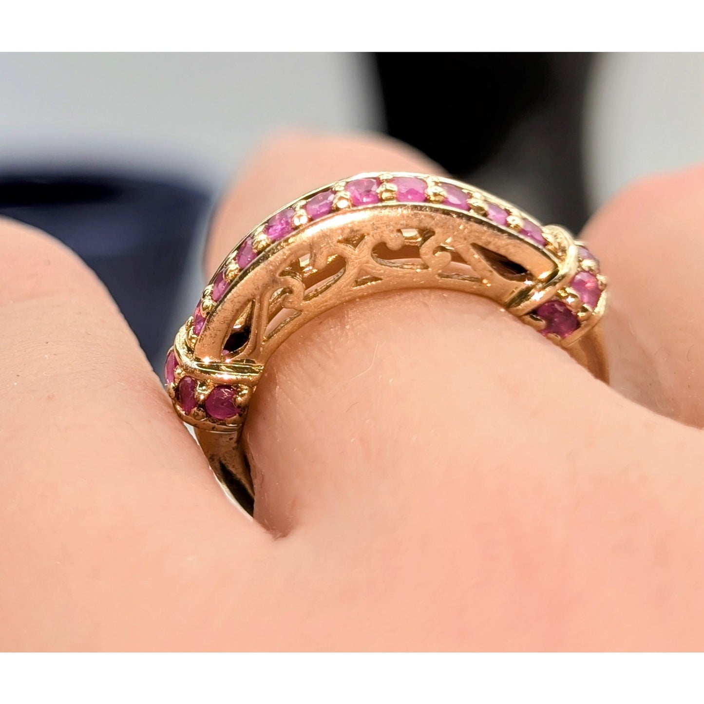 925 Sterling Gold Tone Test as Rubies Band Ring Size 7