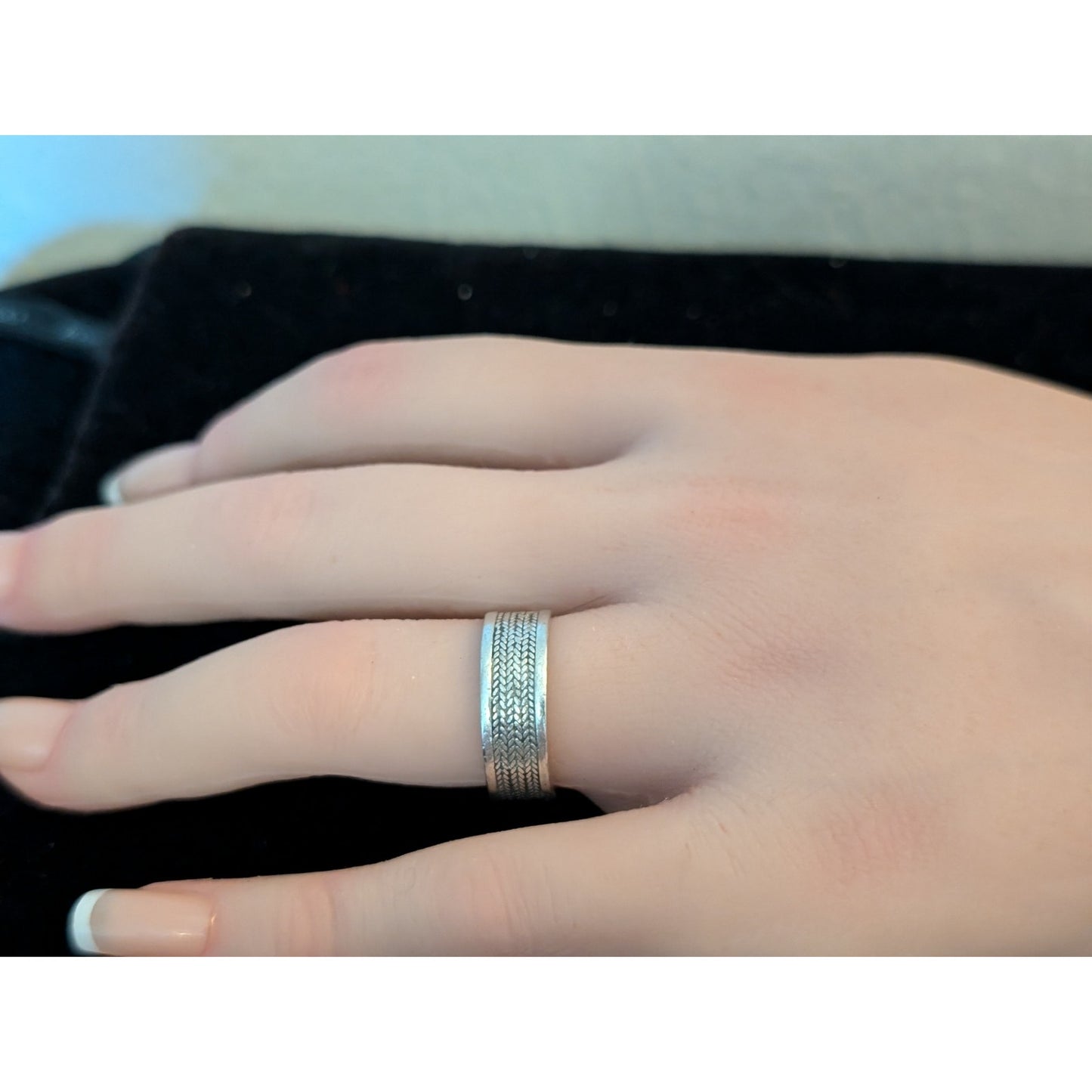 Vintage Signed NF 925 Sterling Silver Wheat Design Unisex Band Ring Size 6.5