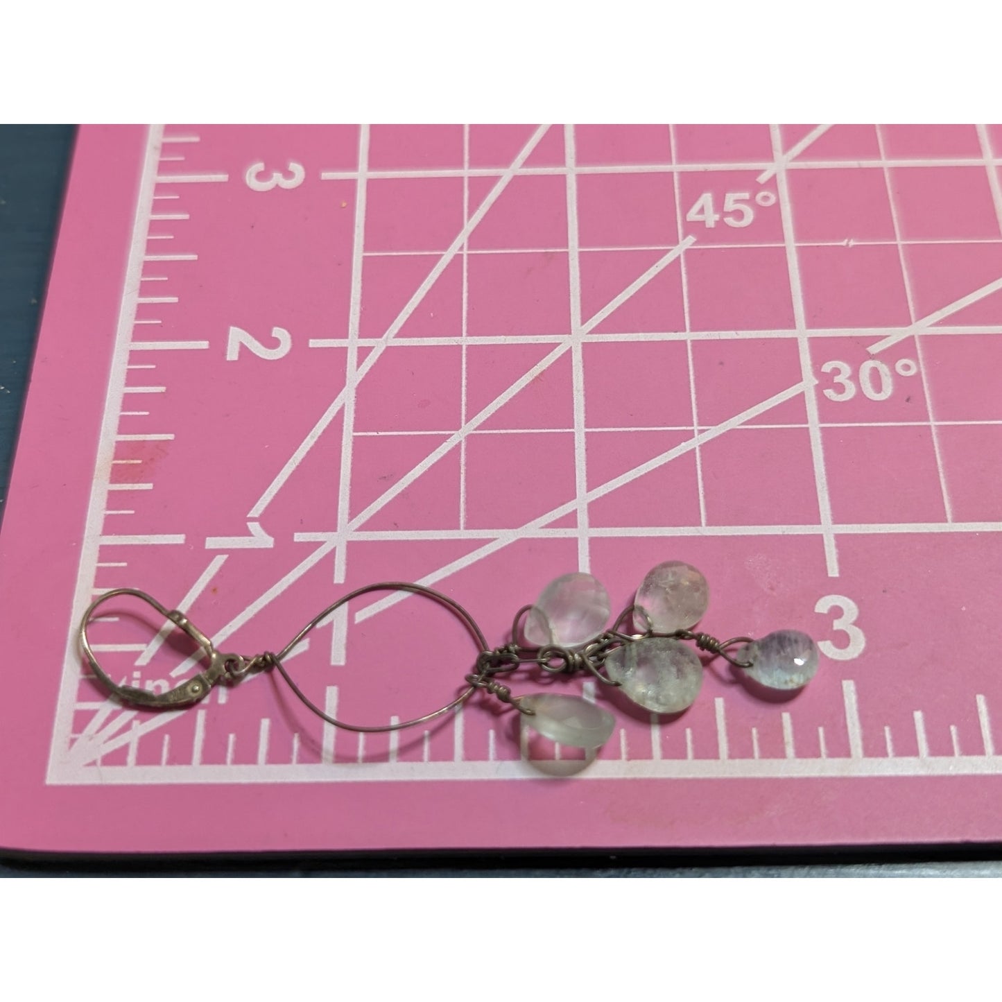 Vintage Aqua Teardrop Briolette Dangle Wire Lever Back Earrings