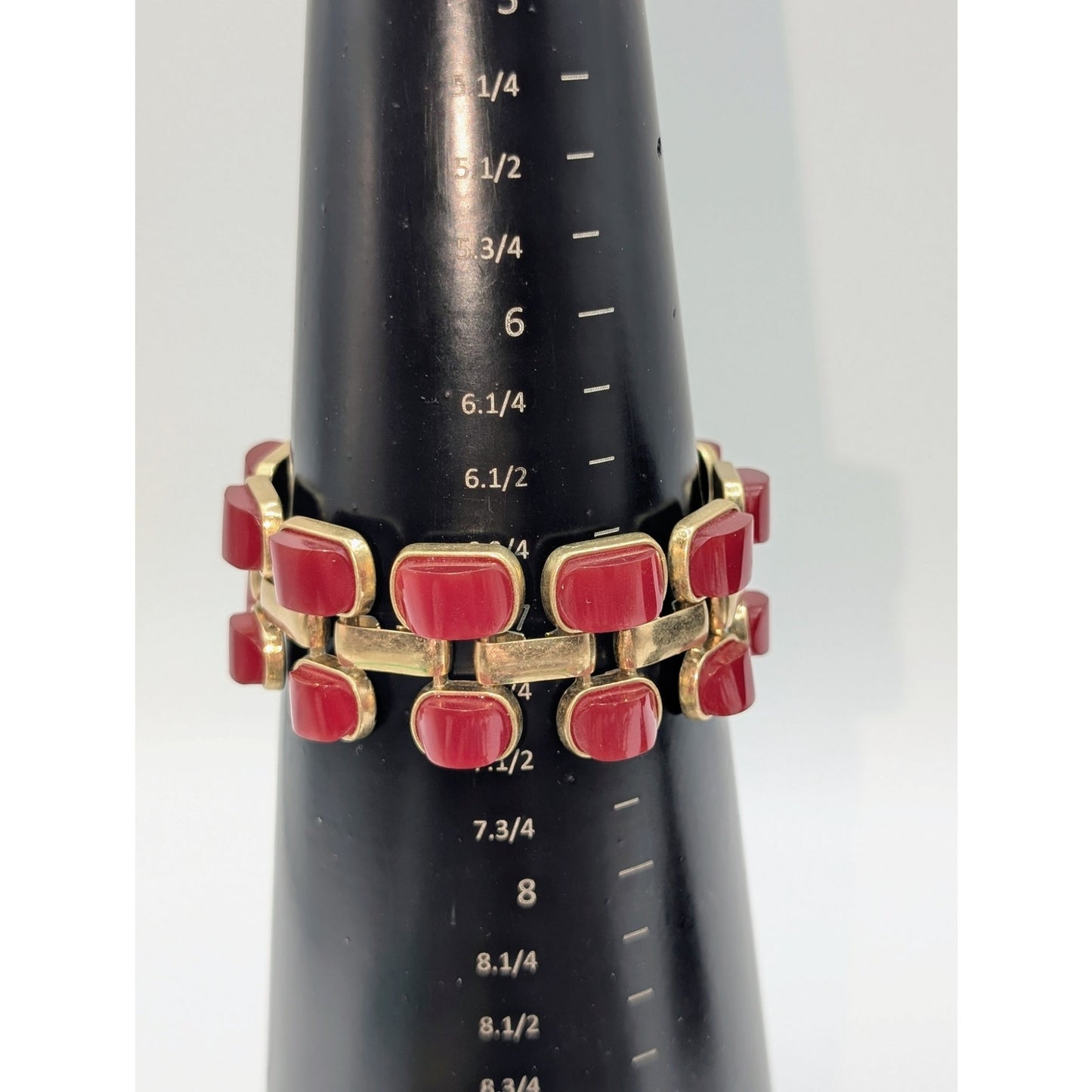 Red Acrylic Gold Tone Chain Link Bracelet One Size Fits Many