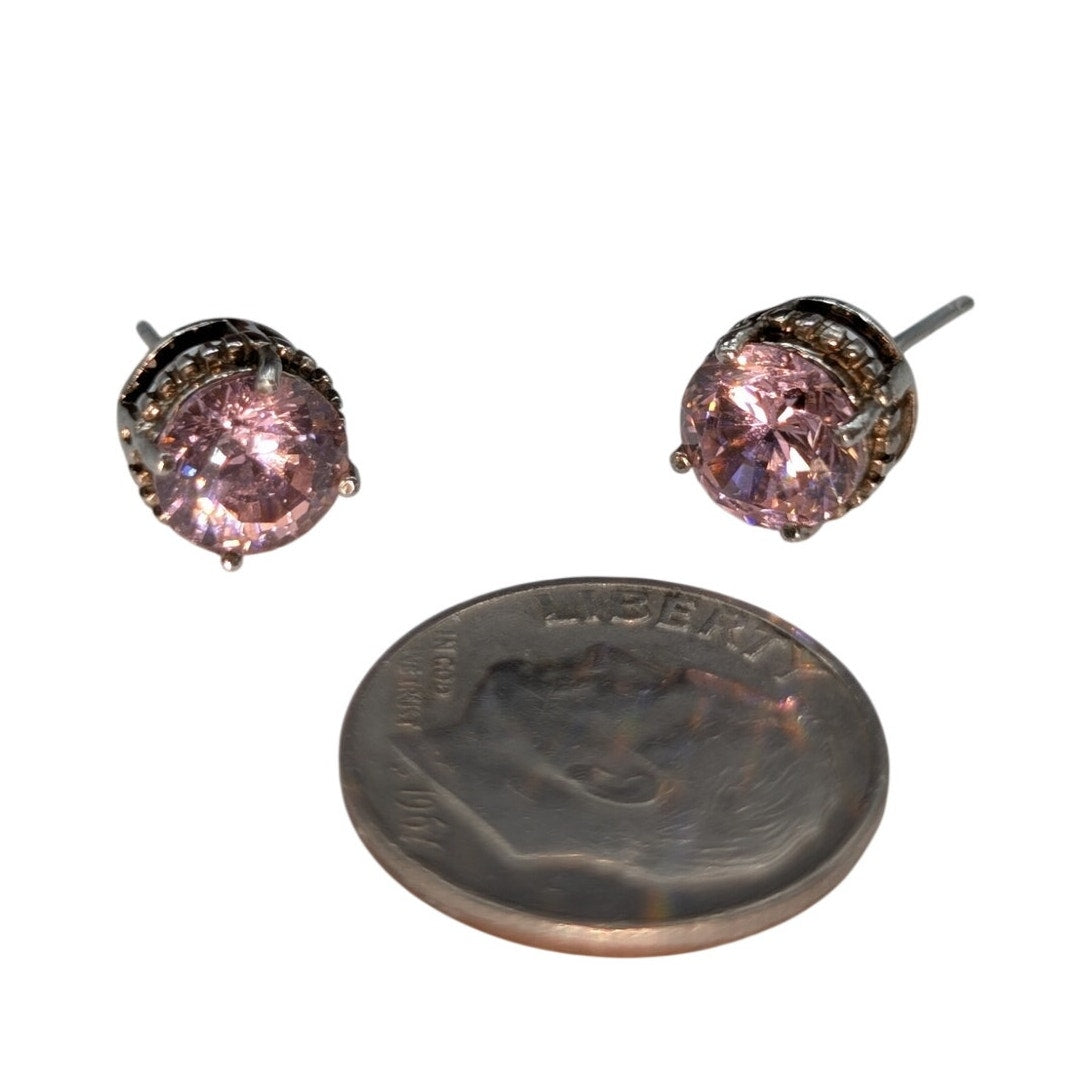 Vintage 925 Sterling Silver Pink AB Crystal Stud Earrings