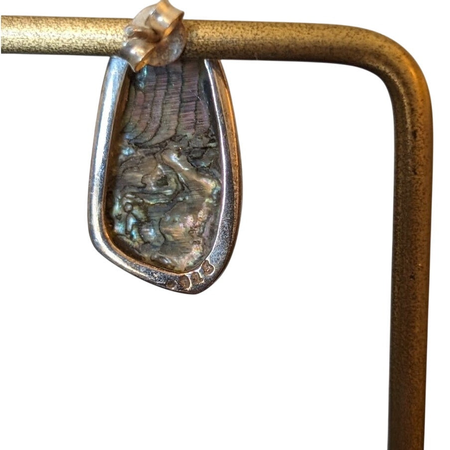 Marked 925 Sterling Silver Abalone Shell Post Earrings