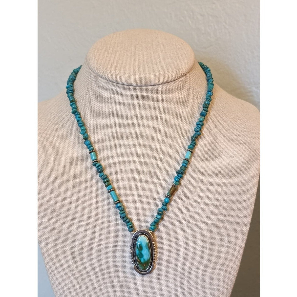 Vintage Navajo & Sterling and Turquoise Pendant Necklace Signed Sterling NC