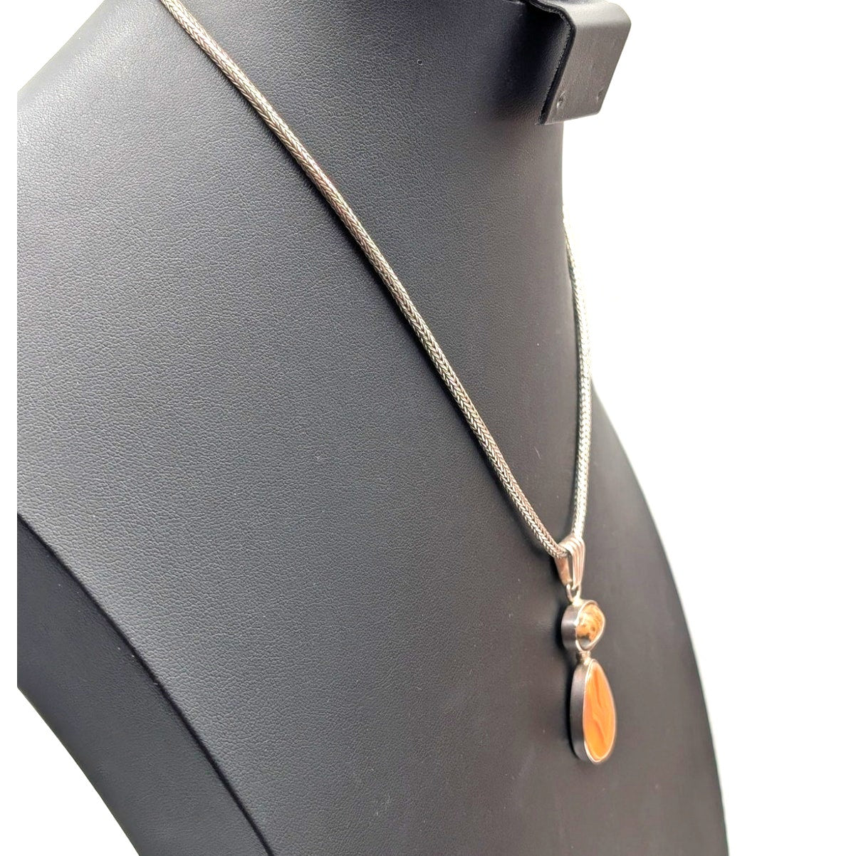 Vtg 'EG' 925 Sterling Orange Jasper Agate Stone Foxtail Chain Hook 18" Necklace