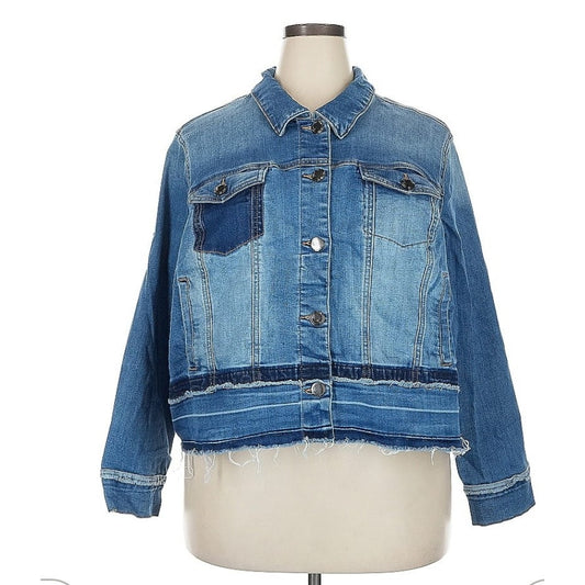 Lane Bryant Distressed Frayed Edge Cotton Stretch Denim Jacket Womens Plus Sz 22