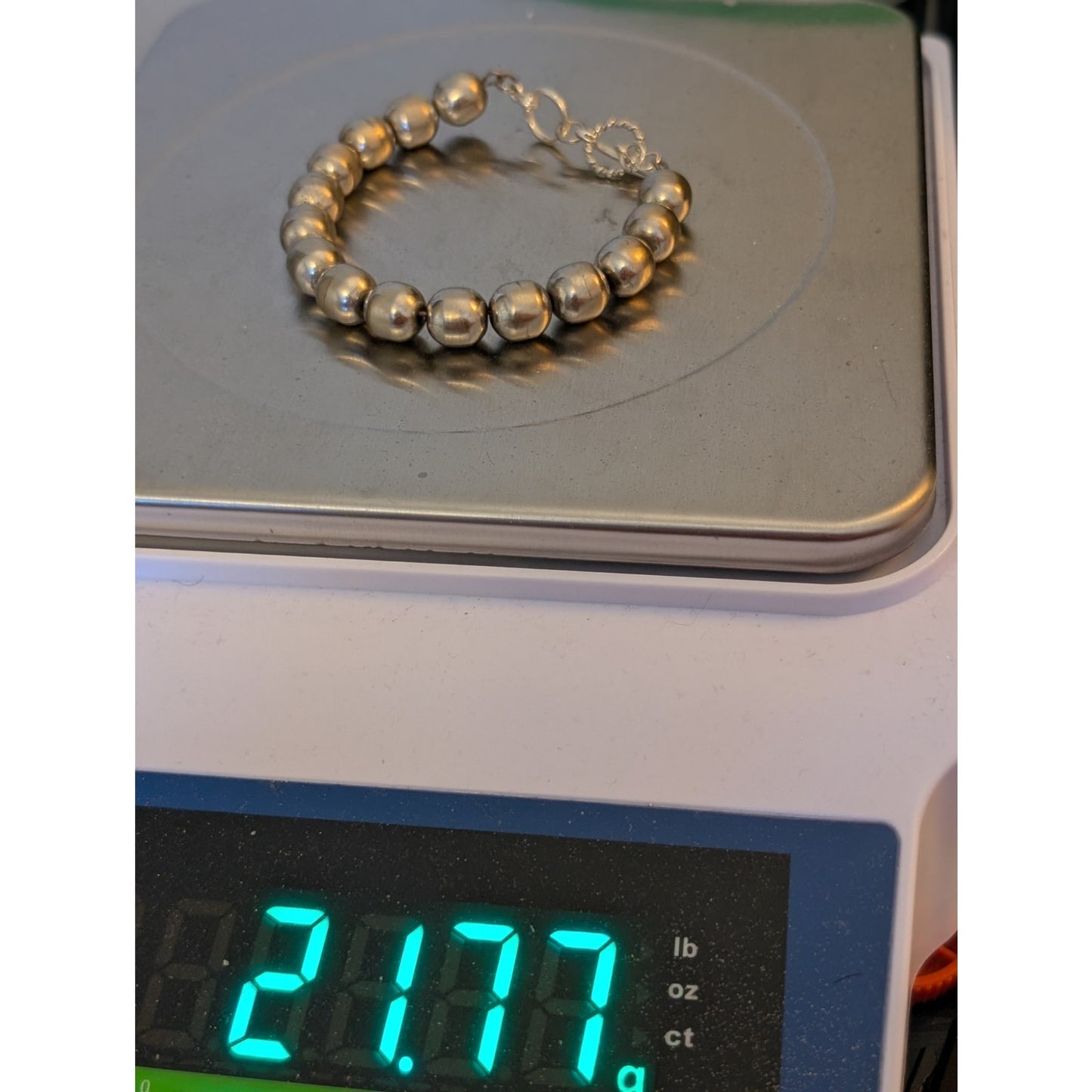 Vintage SilverTone Beads Strung On Wire & 925 Sterling Silver Toggle Clasp