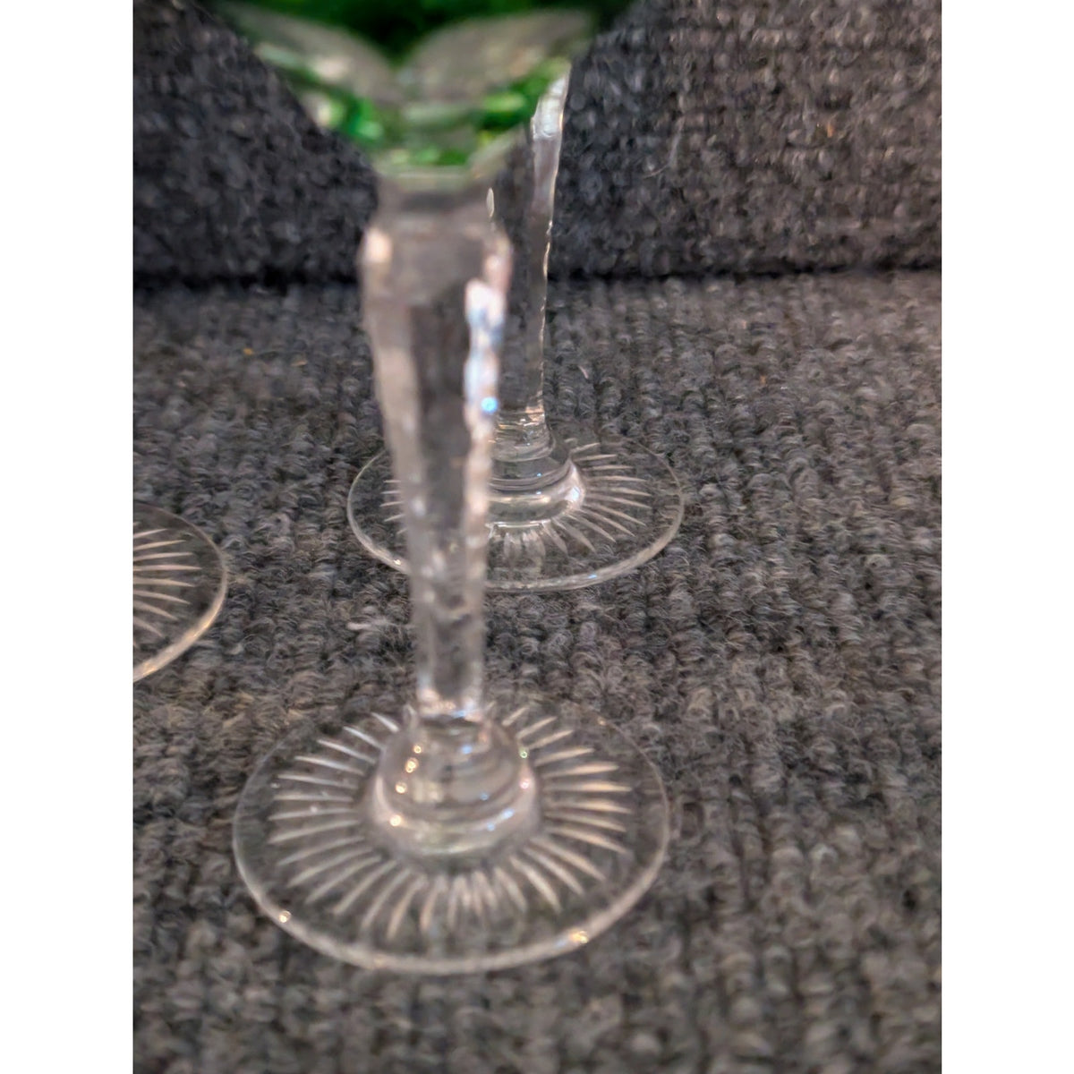 Vtg Czech Bohemian 3 Cranberry & 3 Green Cut to Clear Crystal Cordials Set of 6