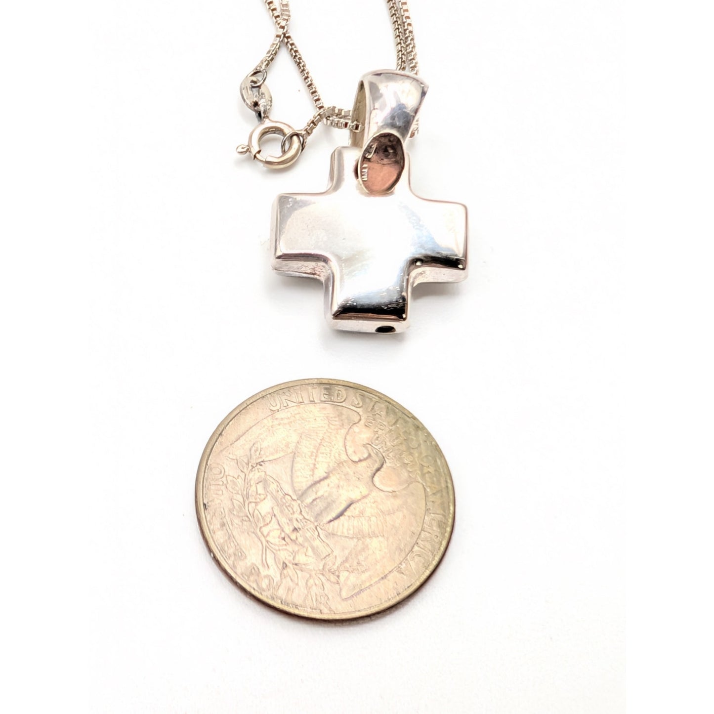 Vtg 925 Italy Sterling Silver Puffy Cross Pendant 18" Box Chain Necklace