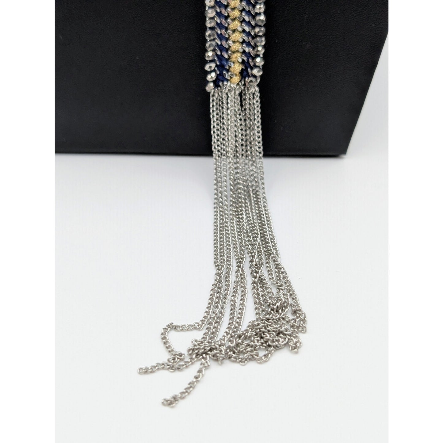 Stella & Dot Tessa Fringe Double Silver Tone Chain Long Tassel Necklace