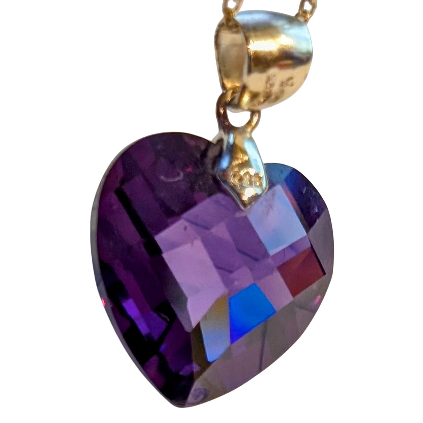 Vintage Faceted Purple Heart Crystal 925 Sterling HAN Pendant 18" Necklace