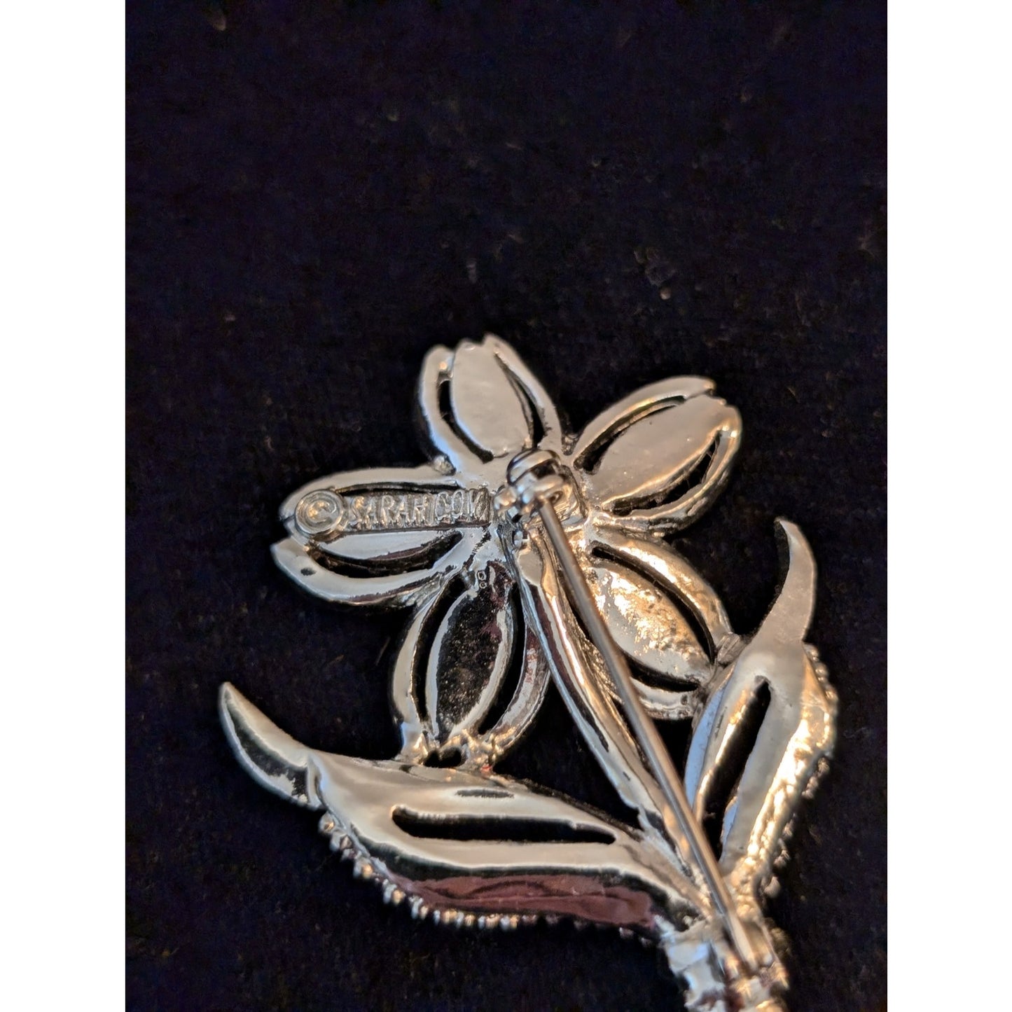 Two Vintage Signed Sarah Cov Flower & Napier Open Heart Brooches