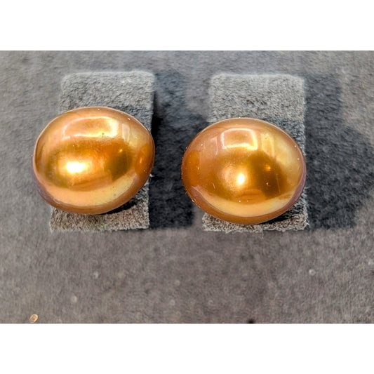 925 Sterling Silver Freshwater Copper 11mm Pearl Stud Earrings
